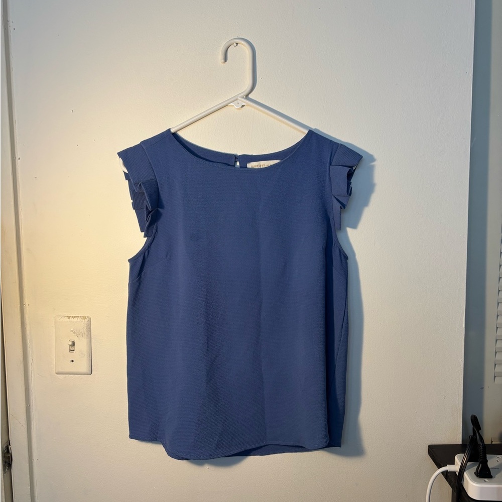 Monteau Blue Flutter Sleeve Blouse